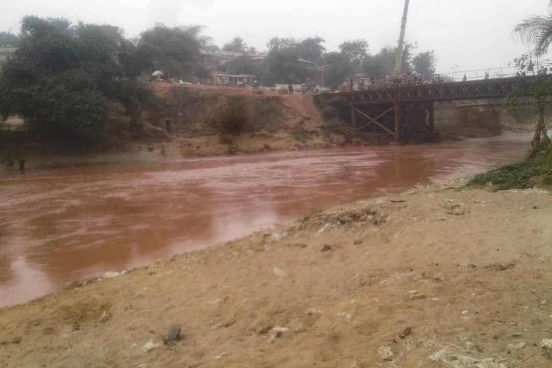 A view shows the Tshikapa river after it turned red, in Tshikapa City