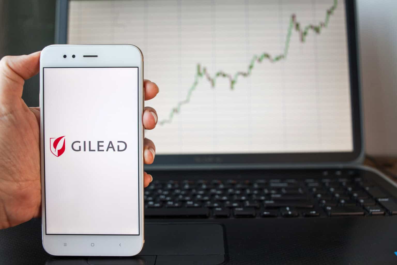 SAINT PETERSBURG, RUSSIA JUNE 25, 2019: Gilead Sciences Company logo on the smartphone screen.