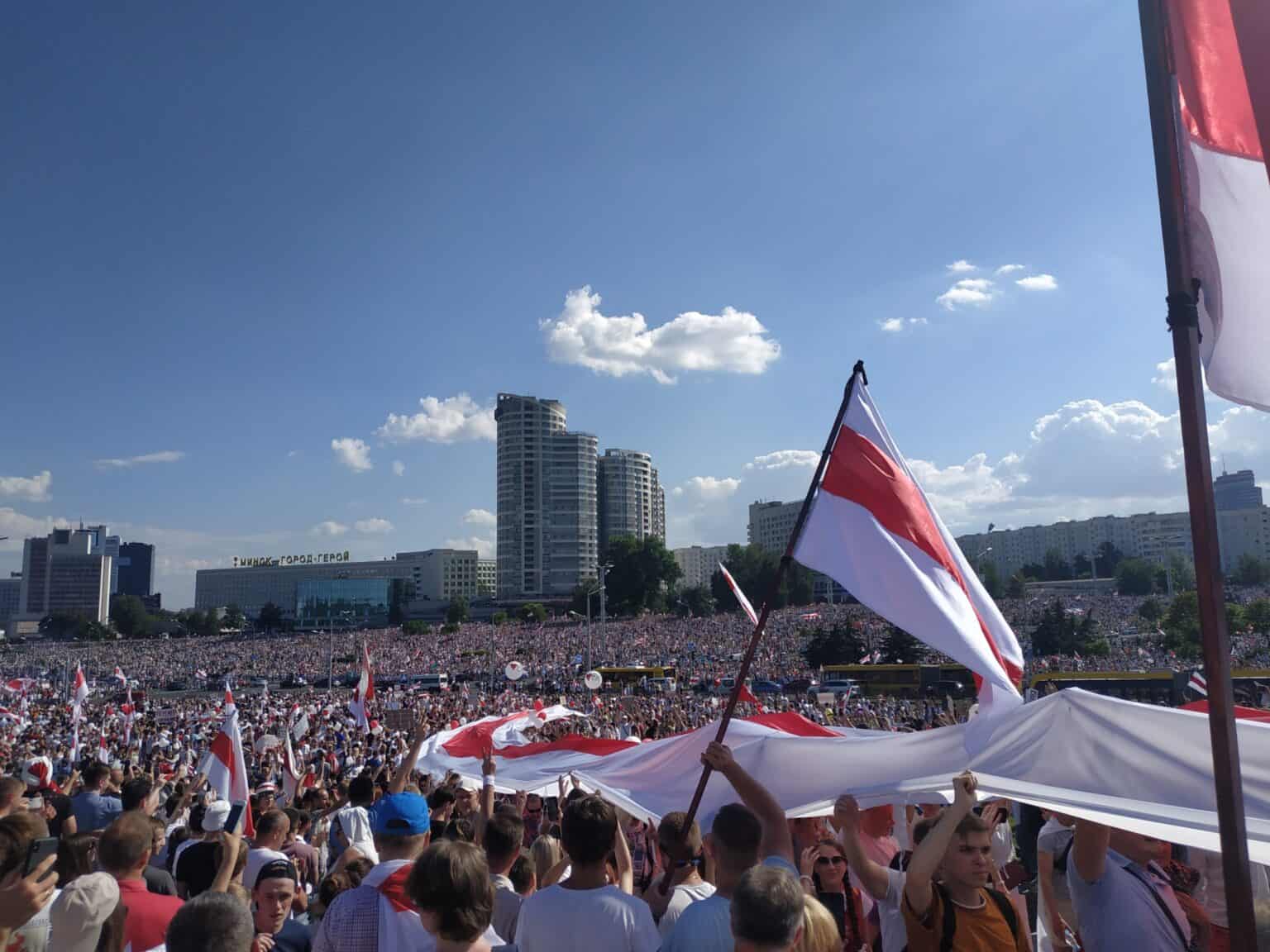 Protest actions in Minsk Belarus near Stella August