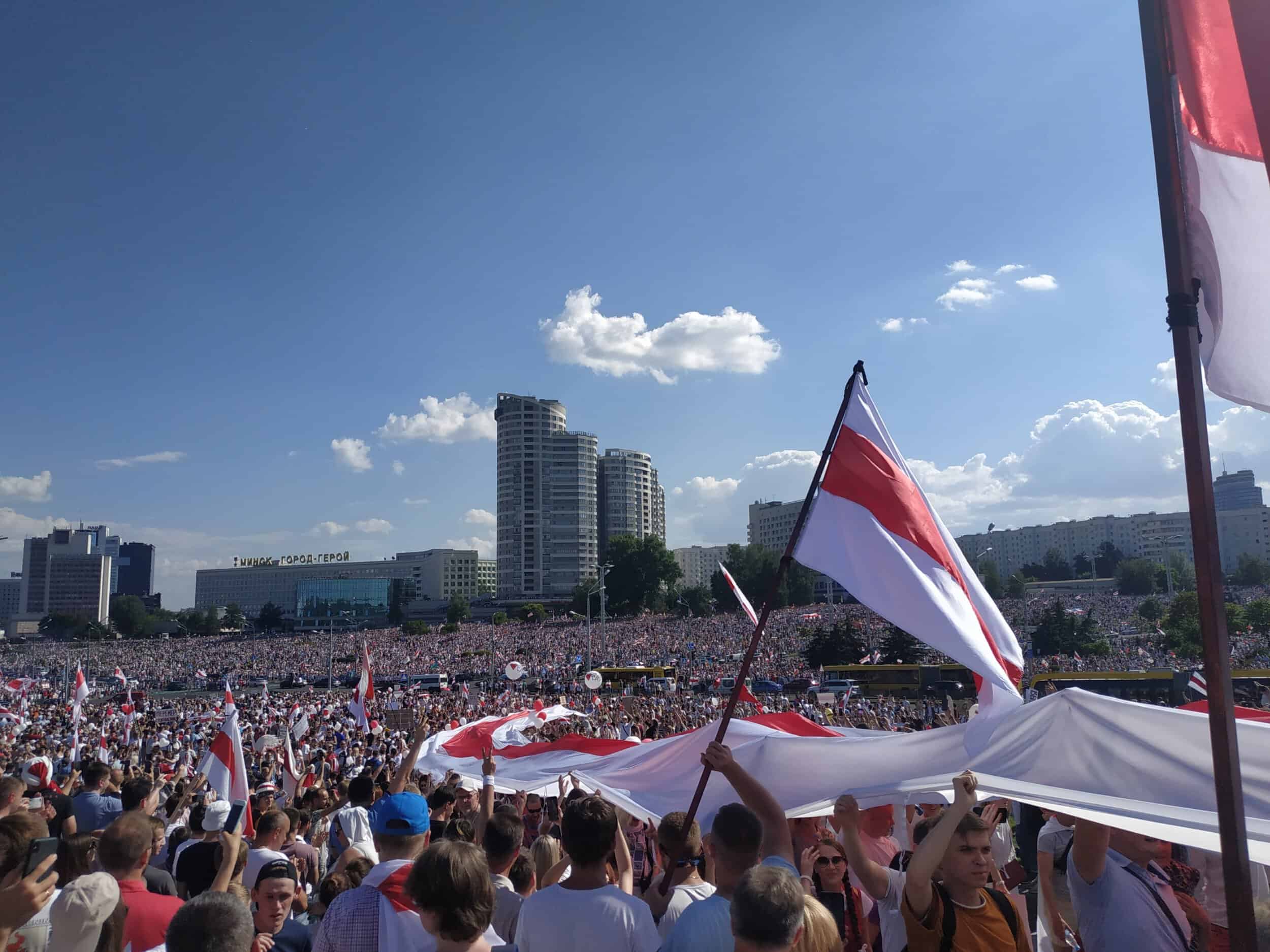 Protest actions in Minsk Belarus near Stella August