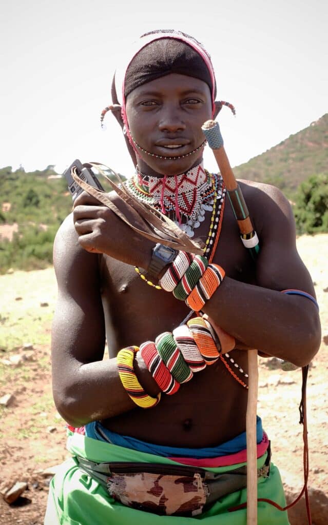 Young Samburu warrior from Gatab, Mt Koulal, from the day he left his mothers home, he has to find food for himself without any support.
