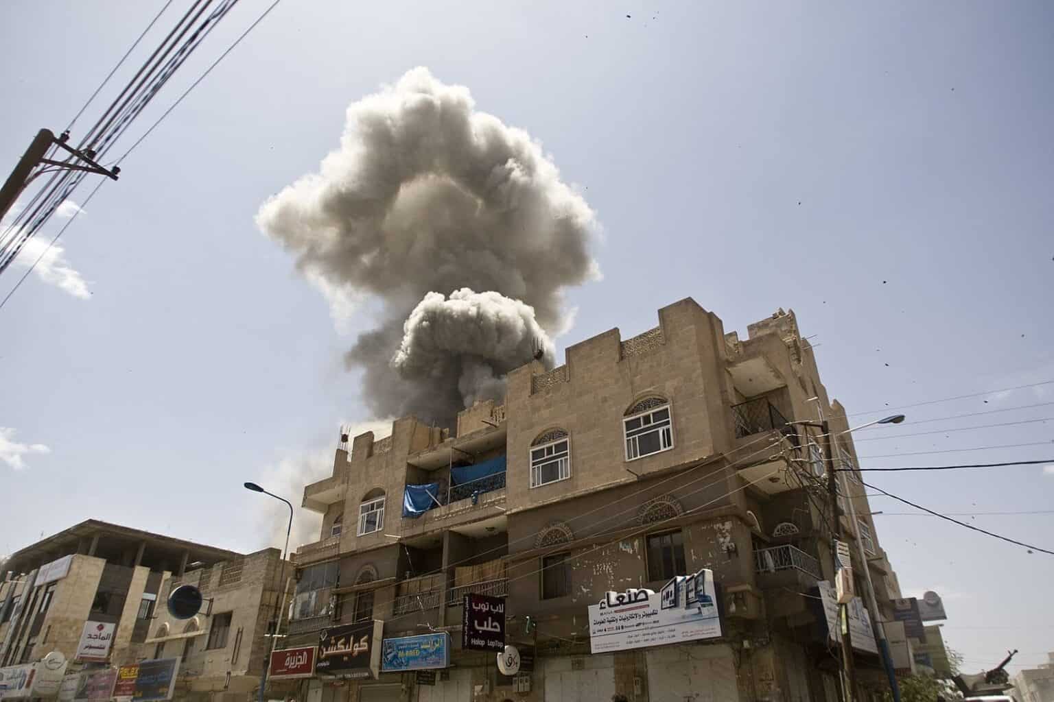 1599px Aerial bombardments on Sanaa Yemen from Saudi Arabia without the right aircraft. injustice panoramio