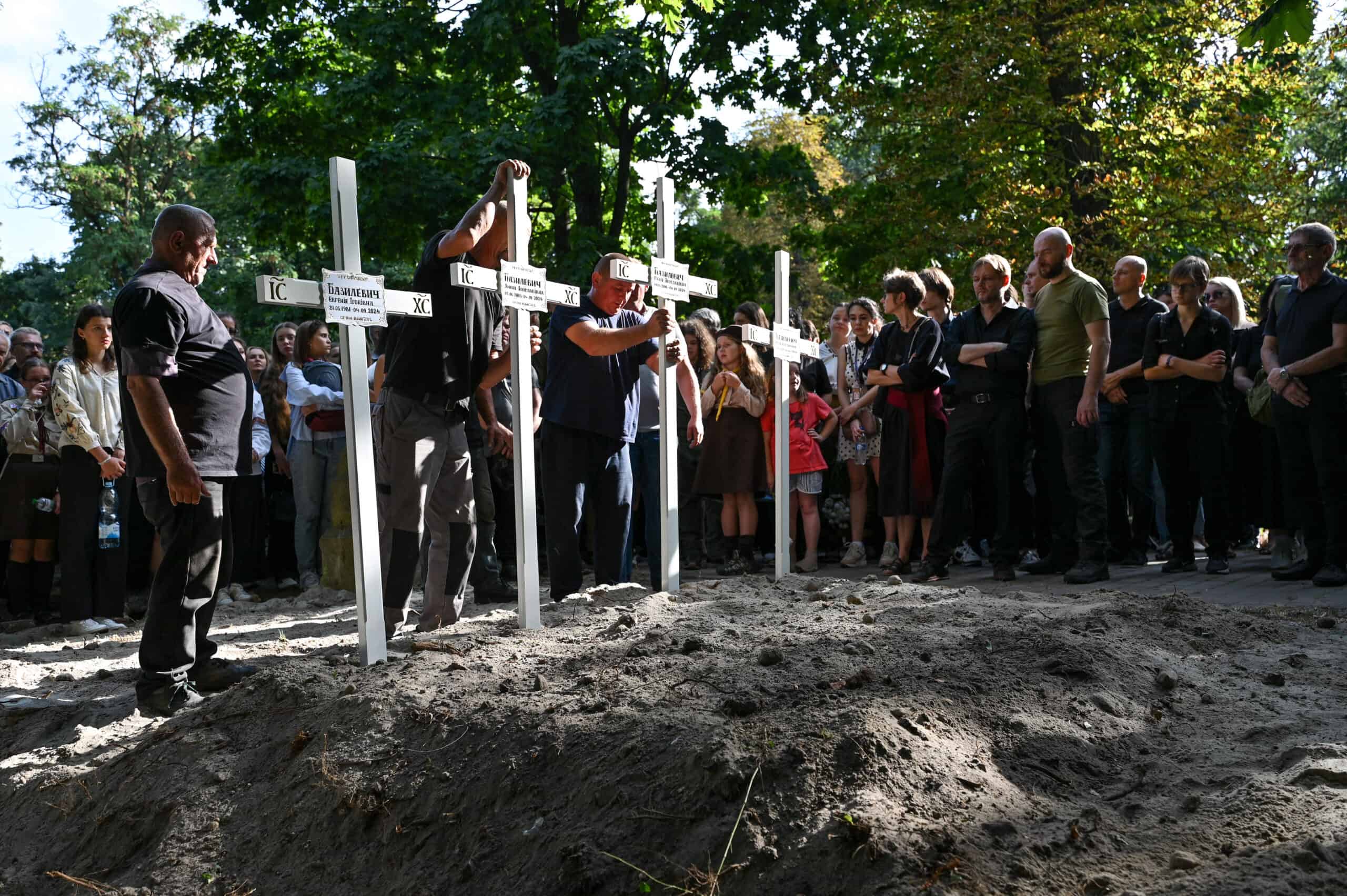 Funeral Ceremony For Victims Of Russian Shelling In Lviv