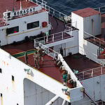 Aerial view of the vessel Boracay, off the coast of Saint Nazaire