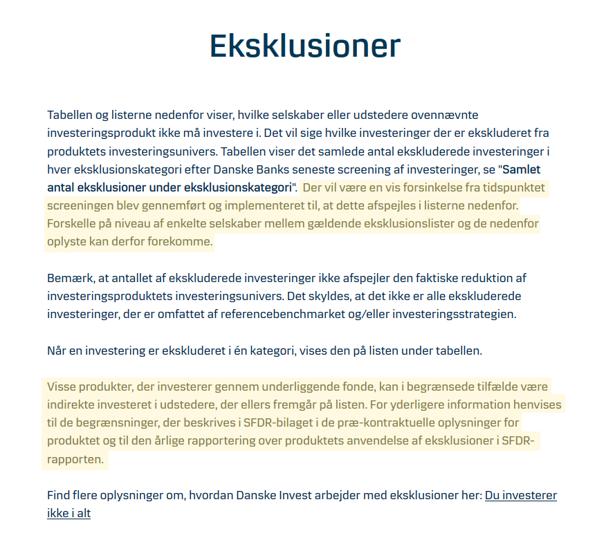 Tekst eksklusioner ny